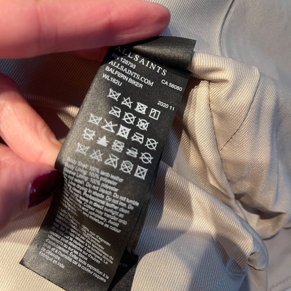 Allsaints Balfern Belted Zip Front Leather Biker Jacket sz 4, light gray - Picture 5 of 6